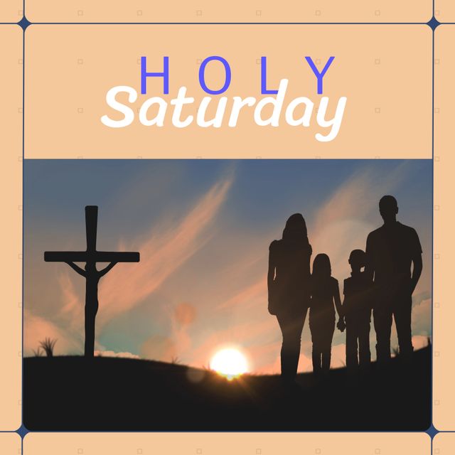 Silhouette of Family on Holy Saturday at Sunset with Cross - Download Free Stock Templates Pikwizard.com