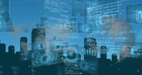 Futuristic Digital Data Interface Over Urban Skyline - Download Free Stock Images Pikwizard.com