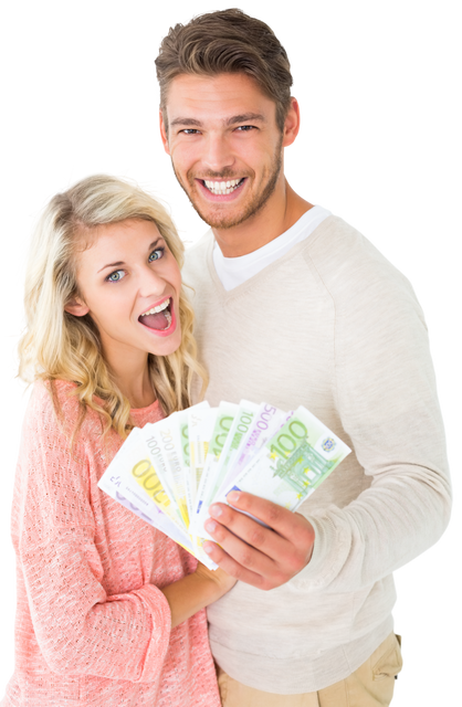 Happy Caucasian Couple Holding Euro Money - Transparent Background - Download Free Stock Videos Pikwizard.com