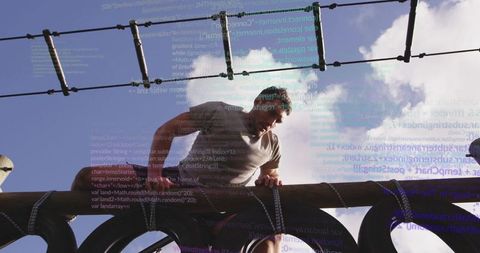 Athlete Training Upper Body Strength at Outdoor Obstacle Course