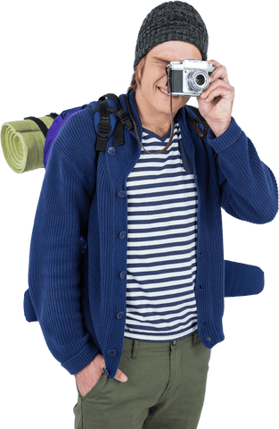 transparent adventurous backpacker shooting with retro camera - Download Free Stock Videos Pikwizard.com