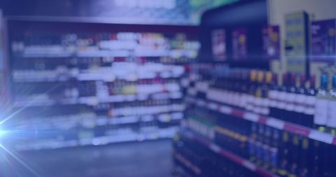 Abstract Blur of Liquor Store Shelves with Blue Tone