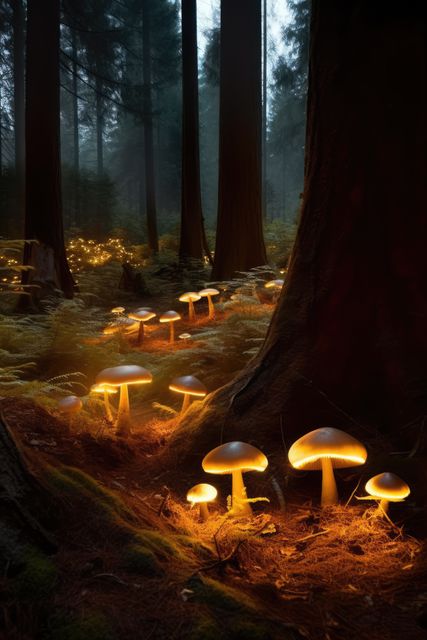 Close up of glowing mushrooms in forest created using generative ai technology - Download Free Stock Photos Pikwizard.com