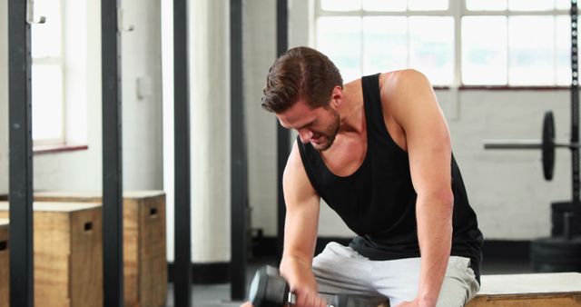 Man lifting dumbbell during workout in gym - Download Free Stock Images Pikwizard.com