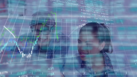 Business Colleagues Analyzing Digital Financial Data and Graphs