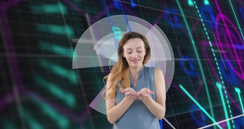 Businesswoman Analyzing Data in Futuristic Software Interface