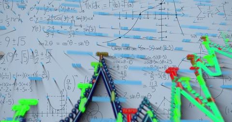 Futuristic 3d network with mathematical equations