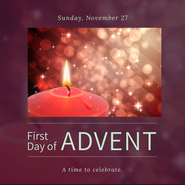 Ideal for announcements, seasonal greetings, social media posts, and religious event promotions highlighting the beginning of Advent season. Use for generating excitement and warmth during the holiday season.