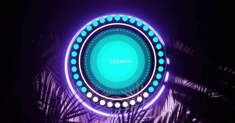 Neon Speedometer Overlaying Tropical Palm Silhouettes at Night - Download Free Stock Images Pikwizard.com