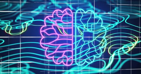 Neon Brain Concept with AI Data Processing Graphics