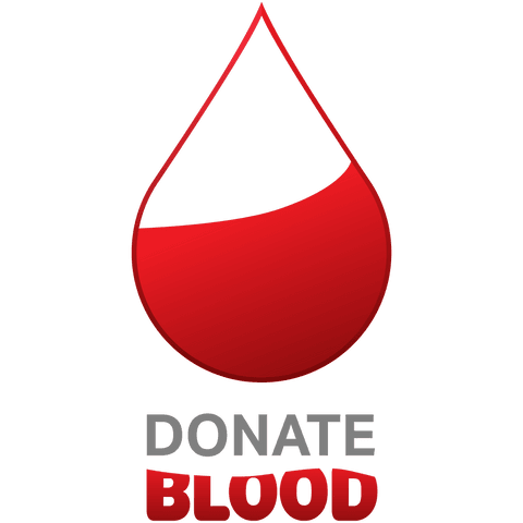 Red blood drop illustration encouraging blood donation on transparent background