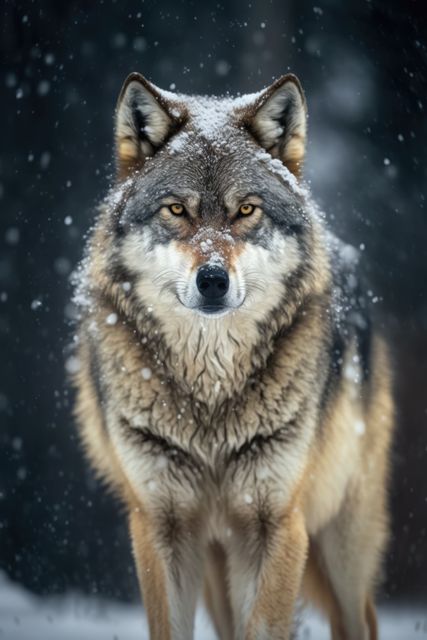 Portrait of wolf with snow falling, created using generative ai technology - Download Free Stock Photos Pikwizard.com