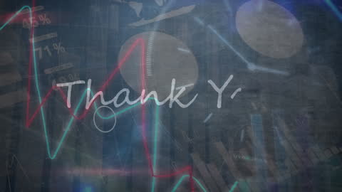 Thank You Animated Text Over Financial Data Background