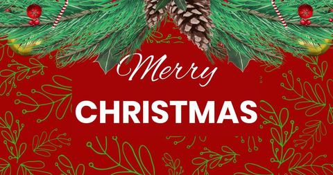 Festive Merry Christmas Design with Pine Cones and Foliage