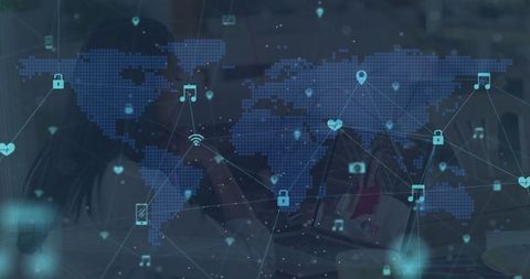 Global connections abstract network and map overlay