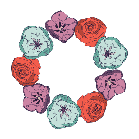 Colorful Translucent Floral Design in Circular Arrangement