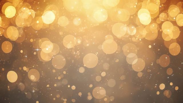 Shimmering Golden Bokeh Background Featuring Glowing Orbs, Sparkles and Warm Light