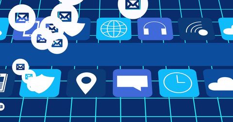 social media and communication icons on digital blue grid - Download Free Stock Images Pikwizard.com