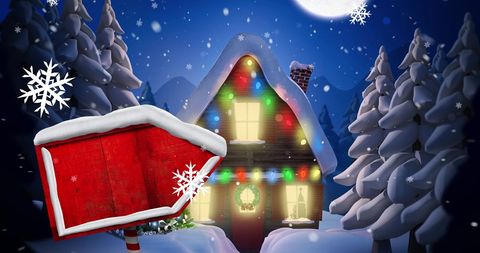 Winter Wonderland Cabin with Christmas Lights and Snow Falling - Download Free Stock Images Pikwizard.com