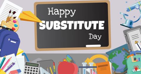 Happy Substitute Day Celebration with School Icons
