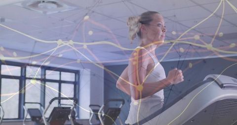 Woman Jogging on Treadmill Illustrating Fitness Technology Concept