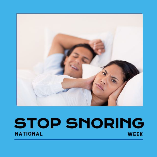 Sleep Troubled Woman Beside Partner Highlighting Stop Snoring Week - Download Free Stock Templates Pikwizard.com