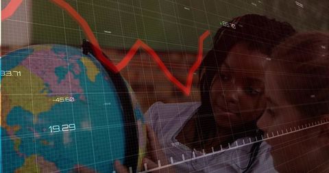 Schoolgirls Interacting with Globe and Data Concepts