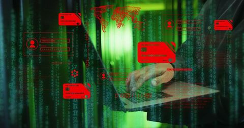 Cybersecurity Threat with Digital Data Transfer and Credit Card Information - Download Free Stock Images Pikwizard.com