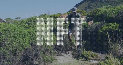 Hiker on Sandy Trail Venturing Through Dense Wilderness