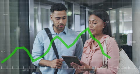 Diverse Business Colleagues Analyzing Growth Reports with Digital Tablet