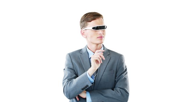 Businessman Wearing High-Tech Augmented Reality Glasses in Modern Corporate Outfit - Download Free Stock Images Pikwizard.com