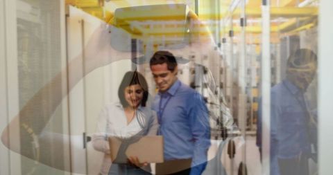 Networking in Data Center with Professionals Double Exposure