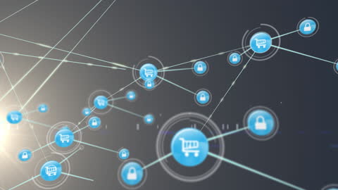Digital Network of Shopping and Security Icons