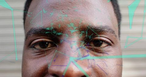 Futuristic Facial Recognition with Digital Network Overlay