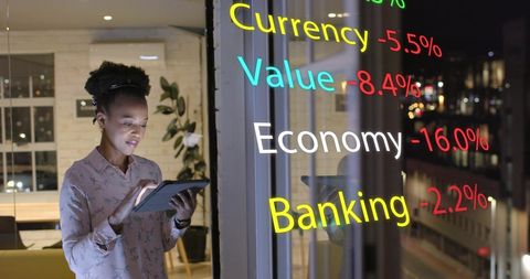 African American Businesswoman Analyzing Financial Data at Night