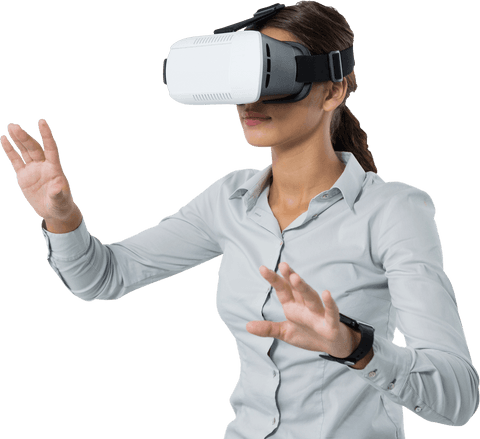 Businesswoman Engaging with Virtual Reality Wearing VR Headset - Download Free Stock Videos Pikwizard.com