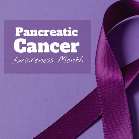 Pancreatic Cancer Awareness Month Text with Purple Ribbon - Download Free Stock Templates Pikwizard.com