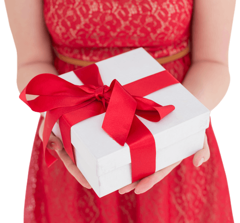 Pretty Woman in Lace Red Dress Offering Transparent Gift Box - Download Free Stock Videos Pikwizard.com