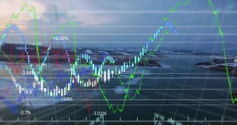 Financial Graphs Merging with Coastal Landscape - Download Free Stock Images Pikwizard.com