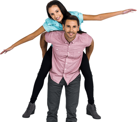 Transparent loving couple piggyback joyful image