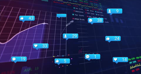 Social Media Icons with Stock Data on Digital Background