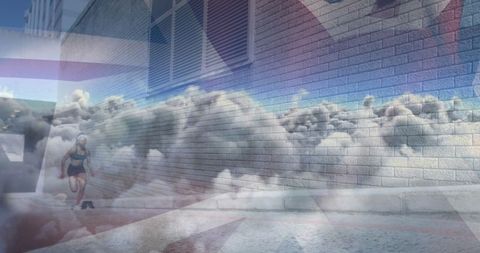 Dynamic Runner Against Abstract UK Flag and Clouds Background - Download Free Stock Images Pikwizard.com
