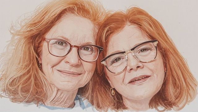 Mother and daughter embracing with stylish glasses and beauty