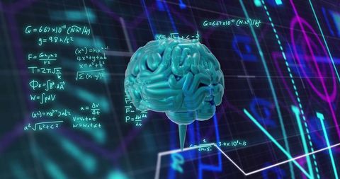 Glowing Brain with Mathematical Equations on Digital Interface - Download Free Stock Images Pikwizard.com