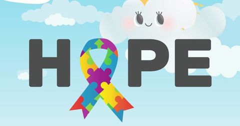 Colorful Autism Awareness Ribbon Amidst Cloudy Sky With Hope Text - Download Free Stock Images Pikwizard.com