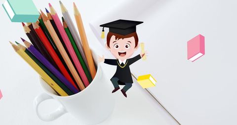 Colorful Pencils with Happy Graduate Icon for Education Concept