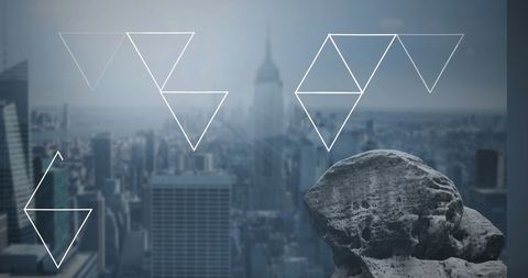 Modern Triangular Networked Cityscape on Blue Horizon