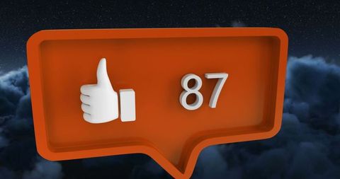 3D Thumbs Up Icon Above Night Clouds Illustrating Popularity