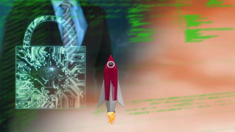 Cyber Security and Growth Concept with Digital Rocket
