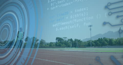 Athlete with Running Blade and Digital Technology Concept